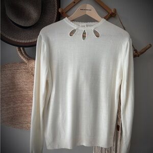 Vintage Cream preppy, sweater with cut out and pearl button details size small